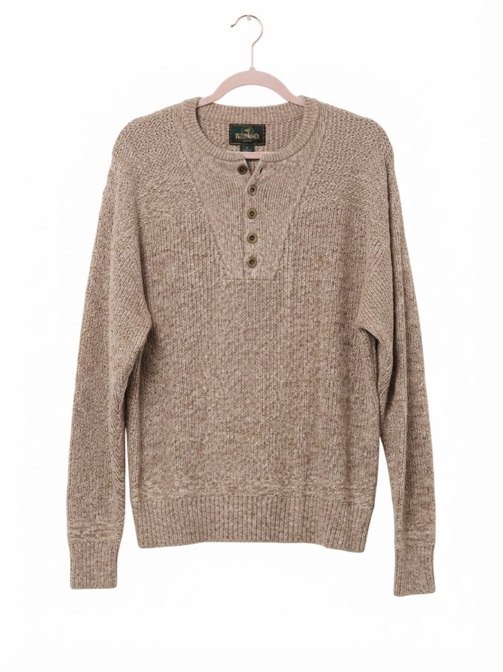 Vintage Cabincore RedHead Chunky Knit Henley Sweater Beige Size M
